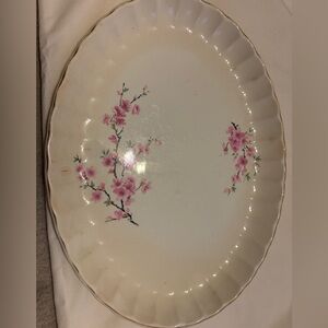 Vintage W.S. George Oval Serving Platter – Pink Cherry Blossom w/ Gold Trim